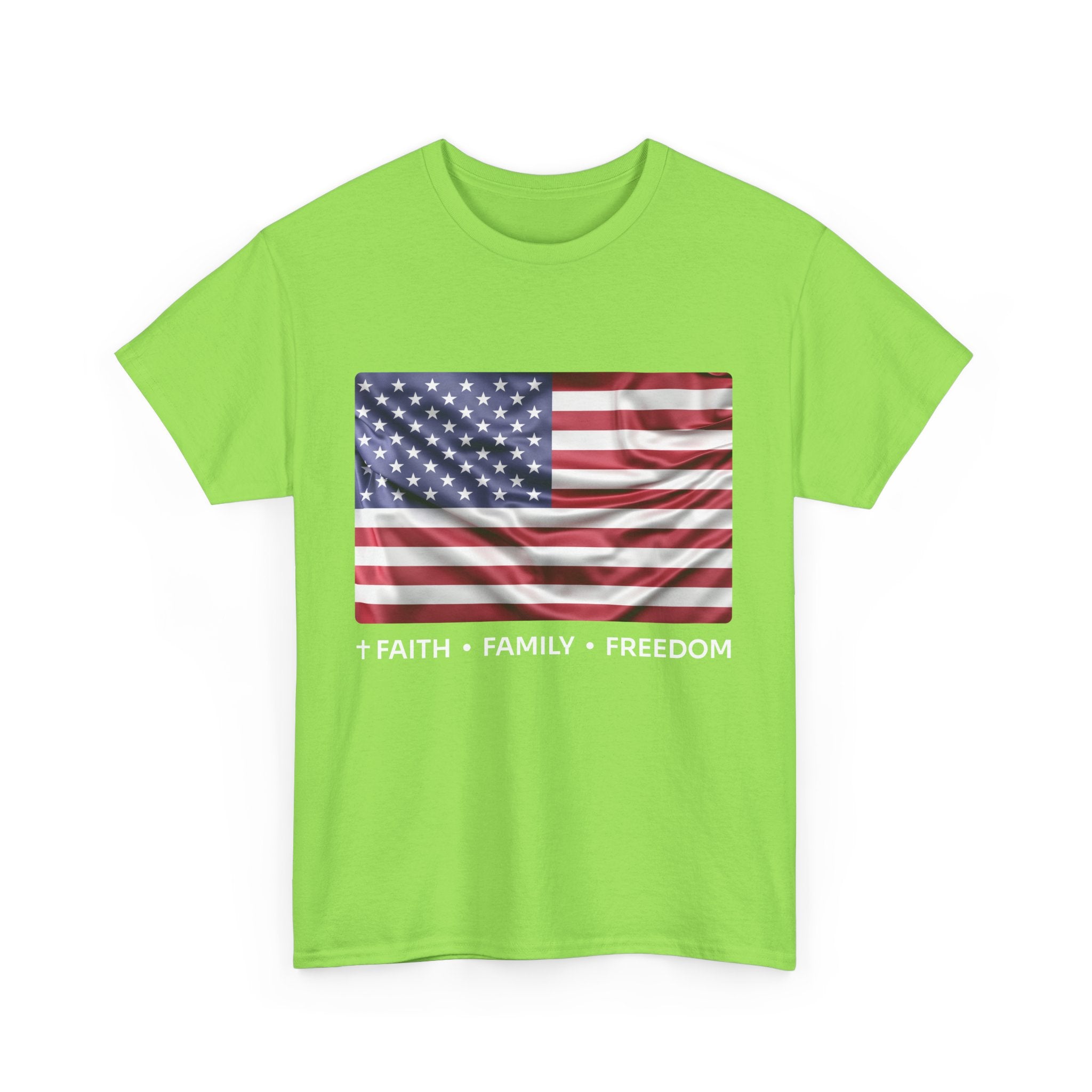 Faith*Family*Freedom Patriotic Unisex Tee - American Flag Graphic T-Shirt, Casual Wear, July 4th, Memorial Day, Gift for Him/Her, Comfort Fit