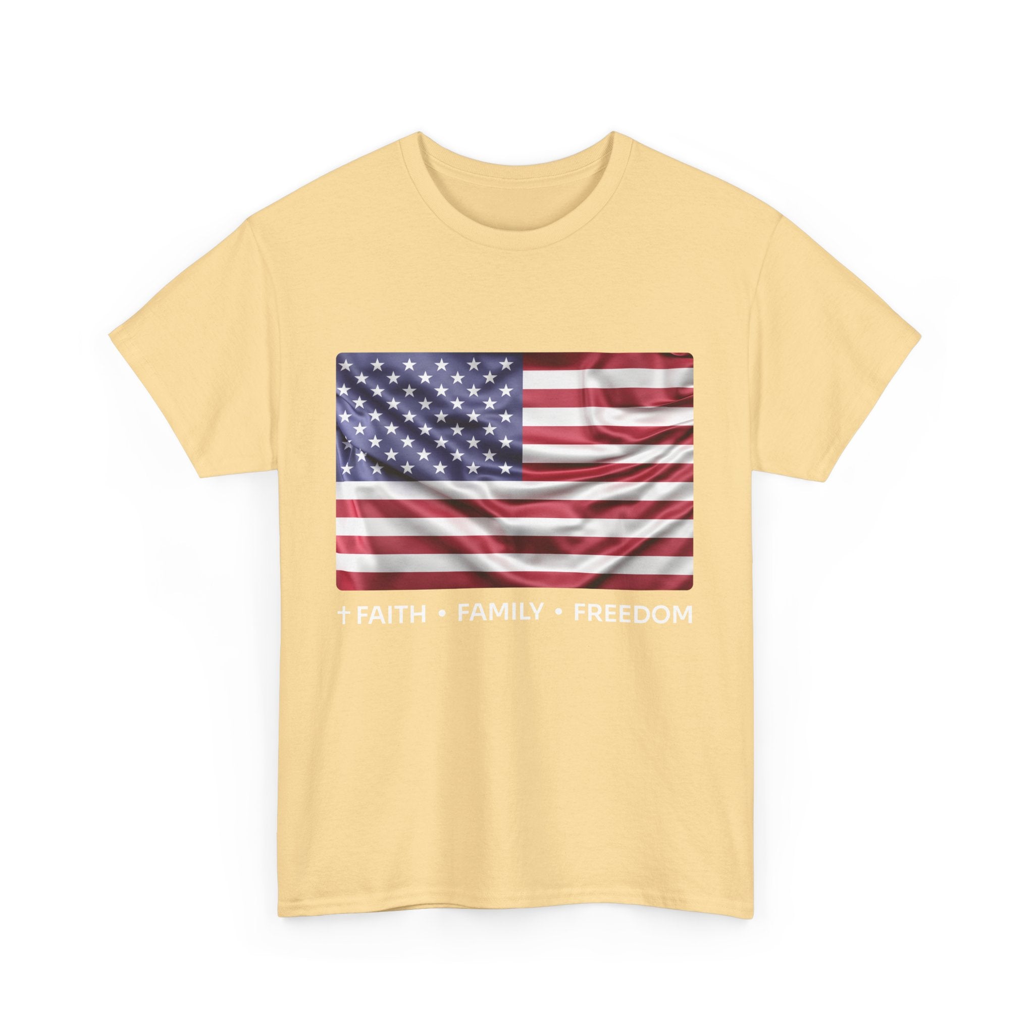 Faith*Family*Freedom Patriotic Unisex Tee - American Flag Graphic T-Shirt, Casual Wear, July 4th, Memorial Day, Gift for Him/Her, Comfort Fit