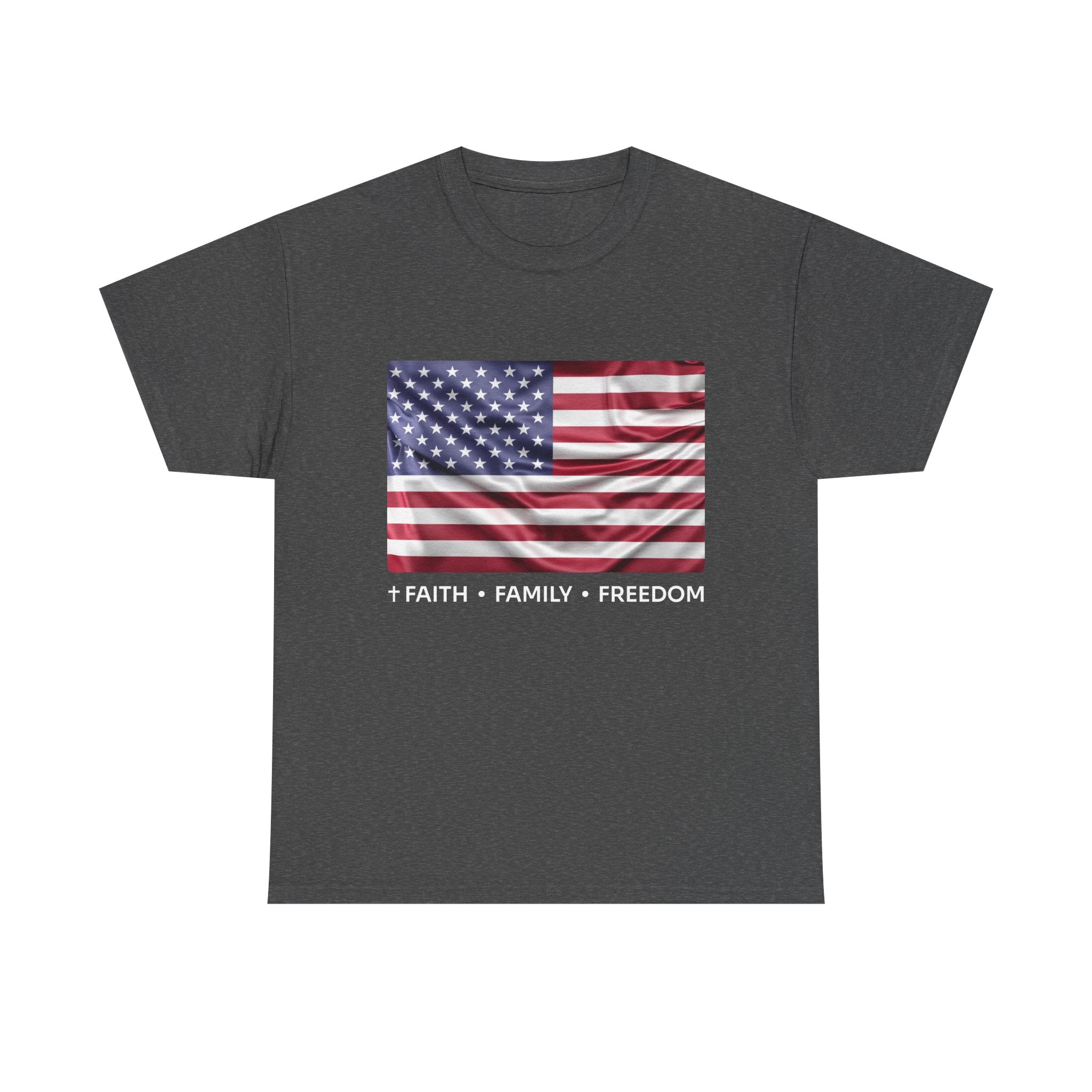 Faith*Family*Freedom Patriotic Unisex Tee - American Flag Graphic T-Shirt, Casual Wear, July 4th, Memorial Day, Gift for Him/Her, Comfort Fit