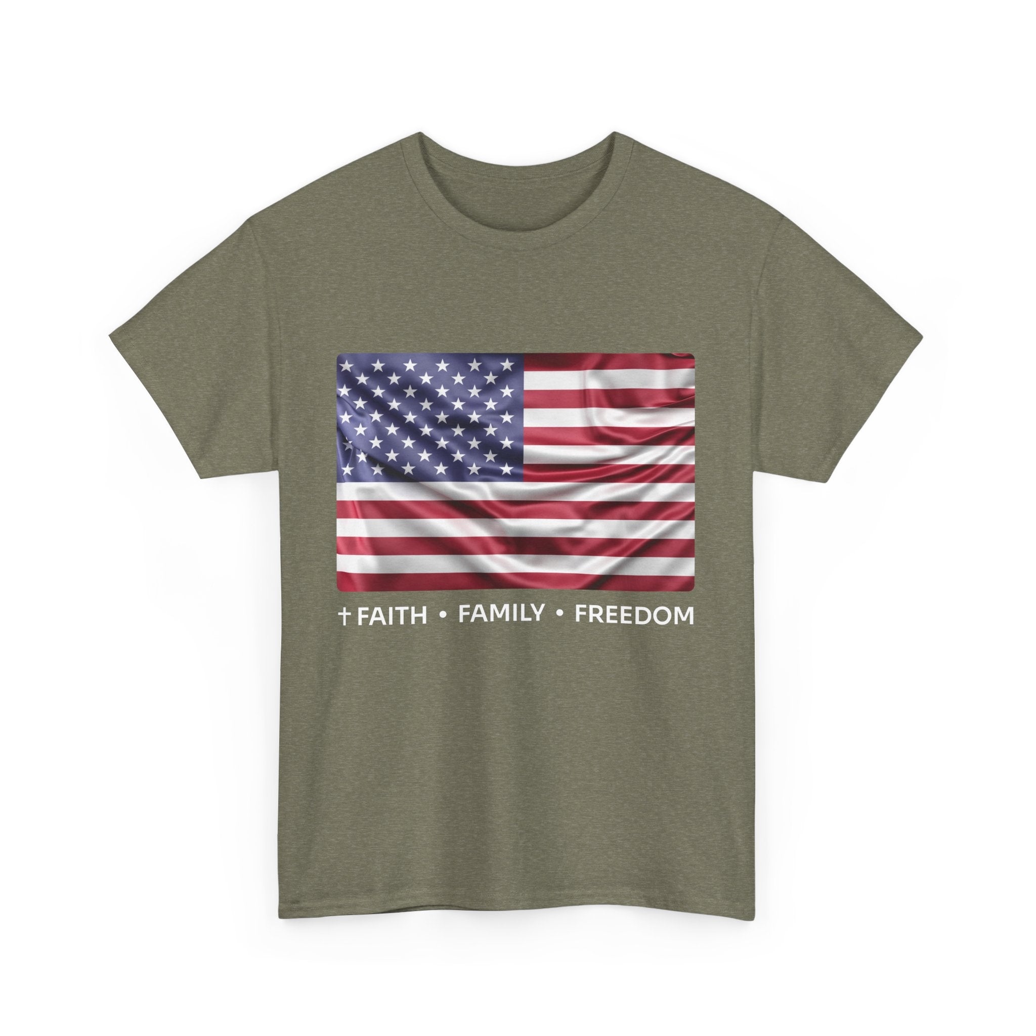 Faith*Family*Freedom Patriotic Unisex Tee - American Flag Graphic T-Shirt, Casual Wear, July 4th, Memorial Day, Gift for Him/Her, Comfort Fit