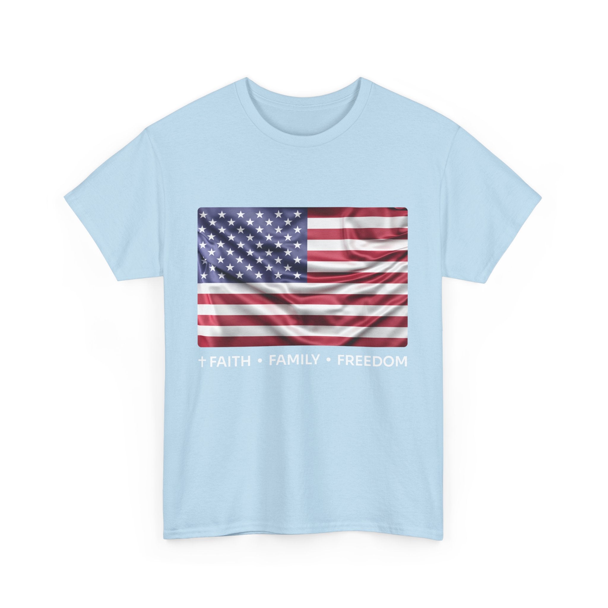 Faith*Family*Freedom Patriotic Unisex Tee - American Flag Graphic T-Shirt, Casual Wear, July 4th, Memorial Day, Gift for Him/Her, Comfort Fit