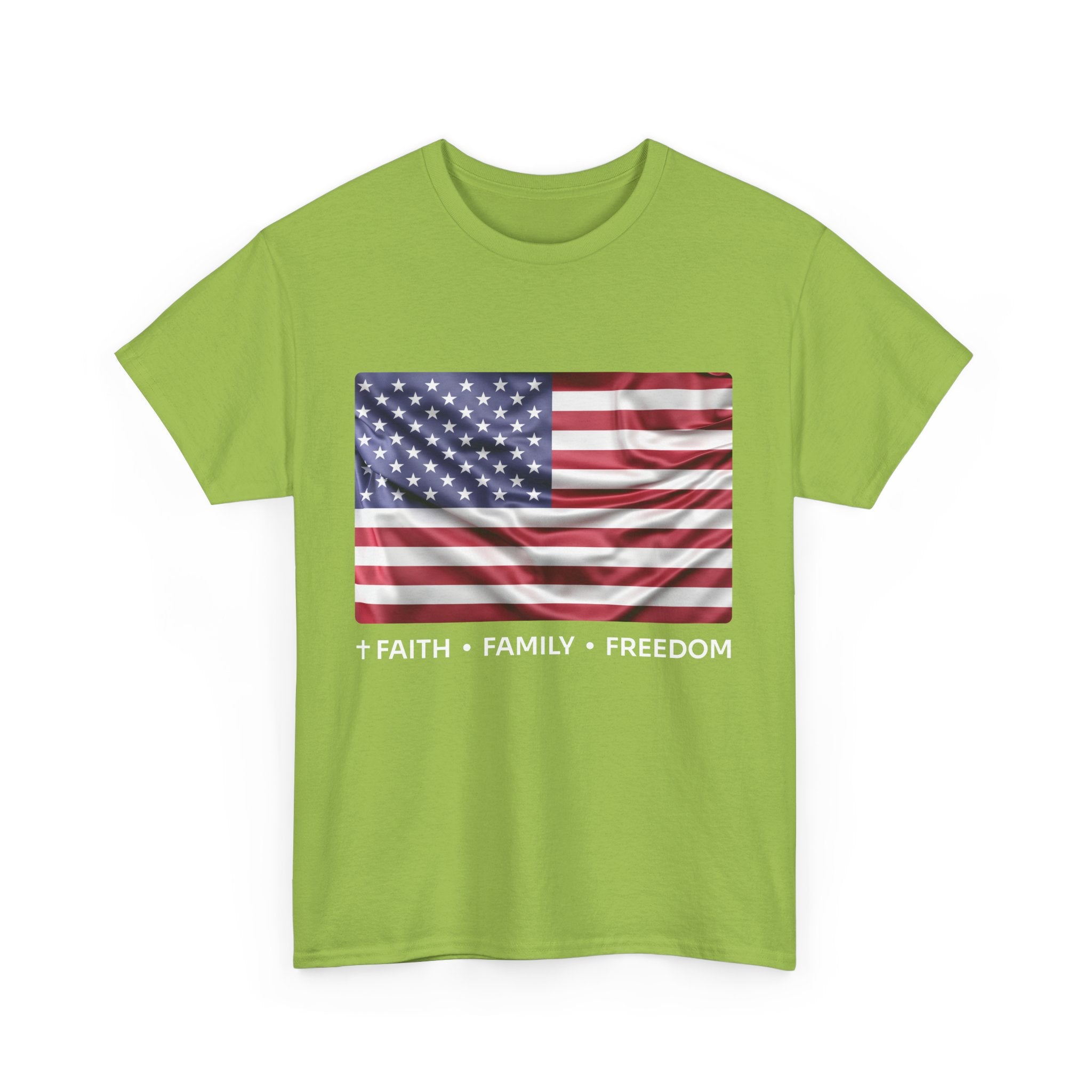 Faith*Family*Freedom Patriotic Unisex Tee - American Flag Graphic T-Shirt, Casual Wear, July 4th, Memorial Day, Gift for Him/Her, Comfort Fit