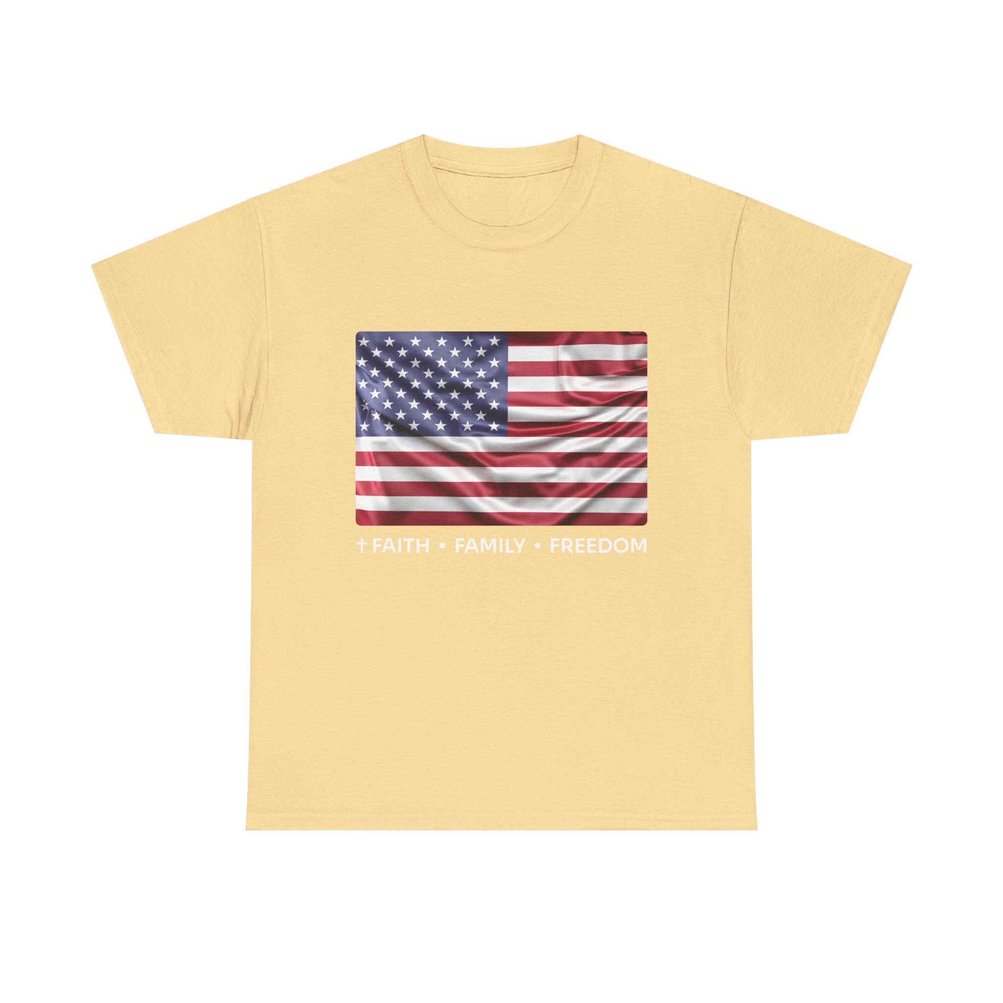 Faith*Family*Freedom Patriotic Unisex Tee - American Flag Graphic T-Shirt, Casual Wear, July 4th, Memorial Day, Gift for Him/Her, Comfort Fit