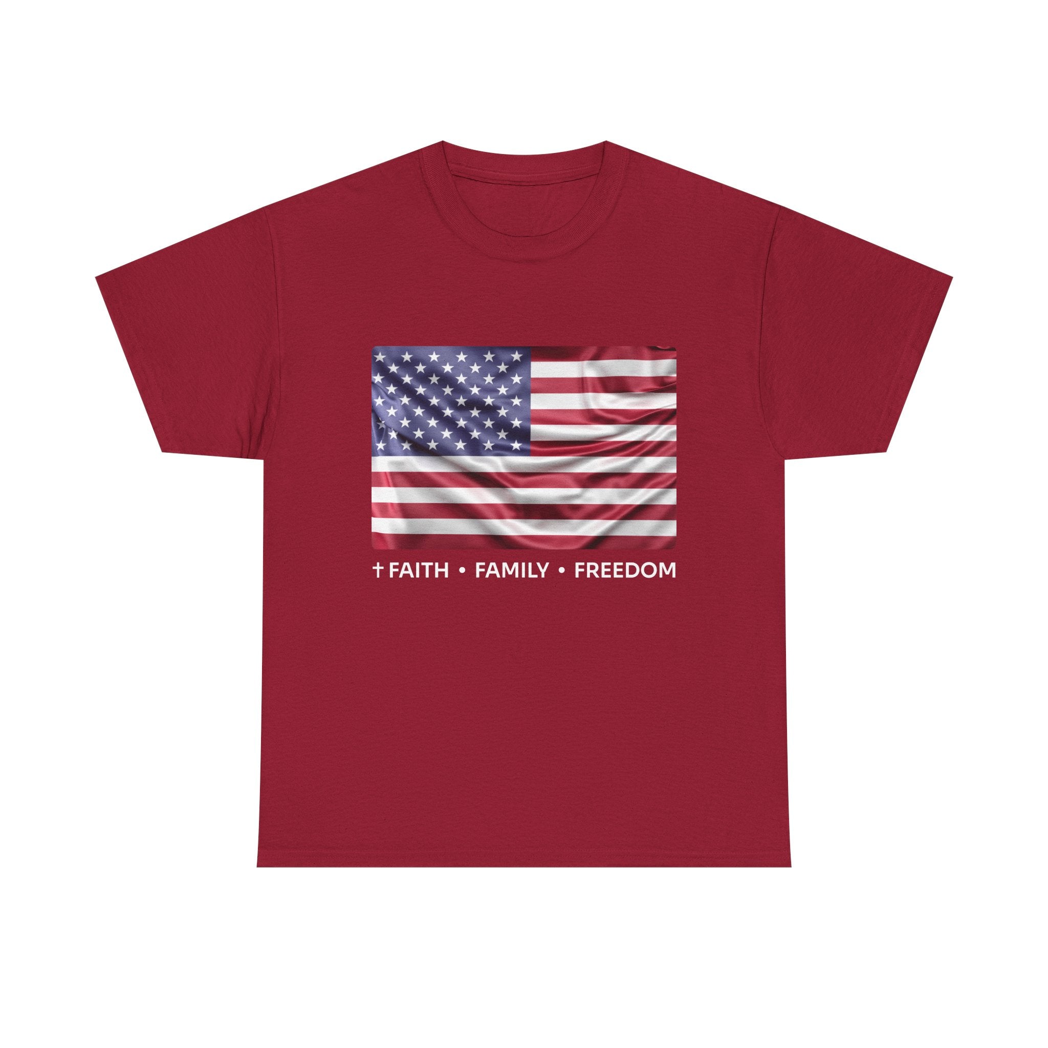 Faith*Family*Freedom Patriotic Unisex Tee - American Flag Graphic T-Shirt, Casual Wear, July 4th, Memorial Day, Gift for Him/Her, Comfort Fit