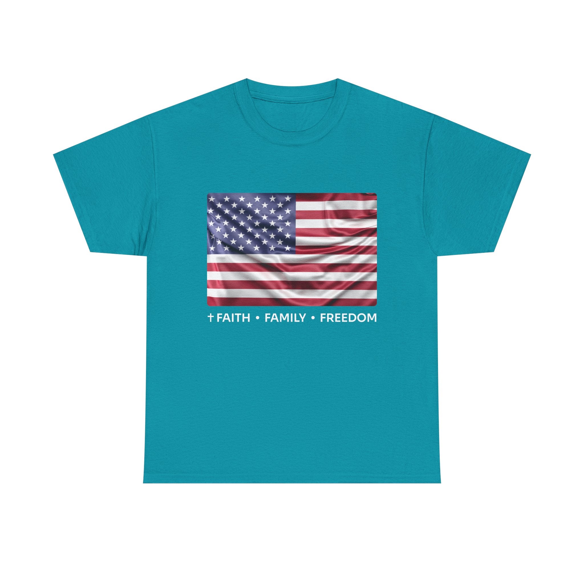 Faith*Family*Freedom Patriotic Unisex Tee - American Flag Graphic T-Shirt, Casual Wear, July 4th, Memorial Day, Gift for Him/Her, Comfort Fit
