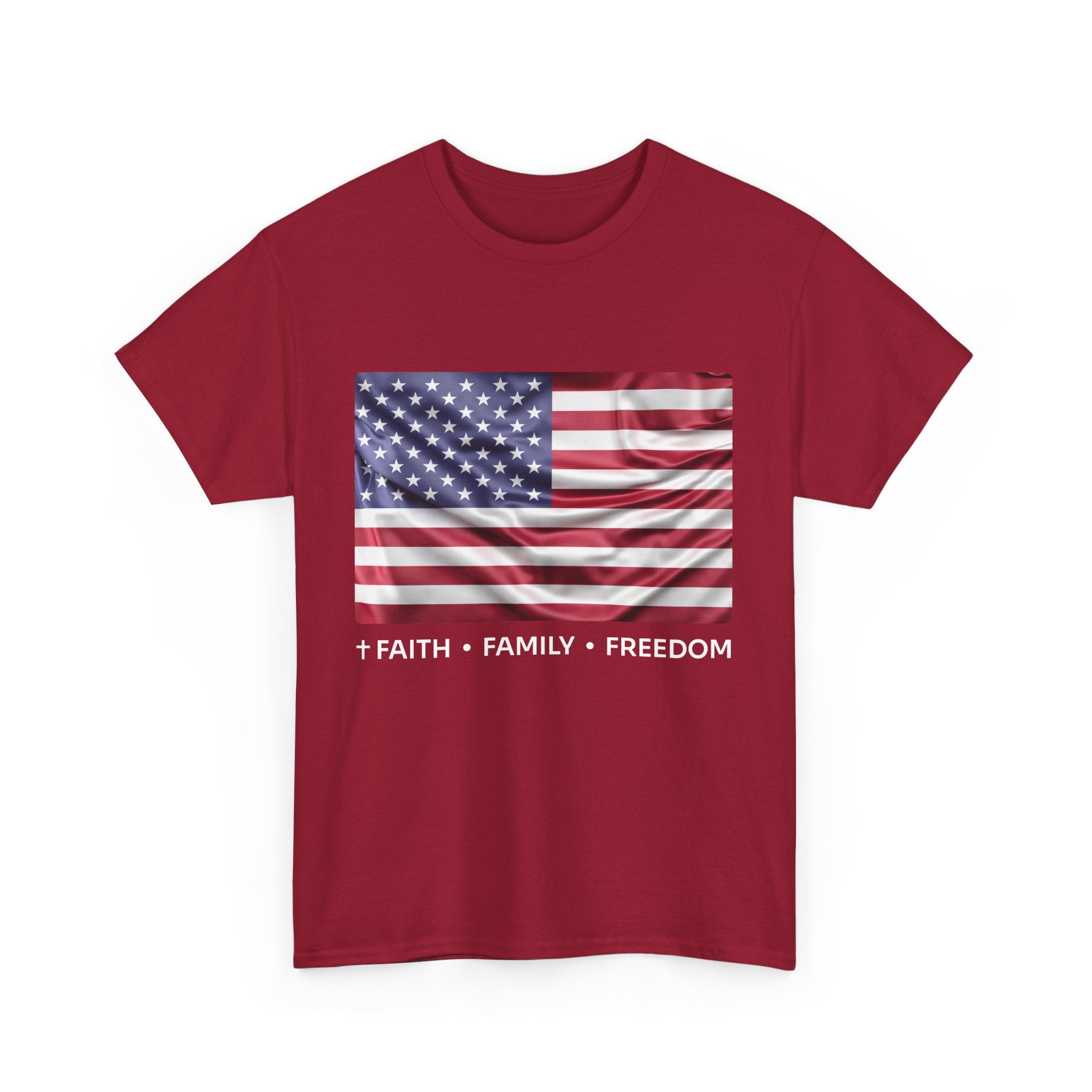 Faith*Family*Freedom Patriotic Unisex Tee - American Flag Graphic T-Shirt, Casual Wear, July 4th, Memorial Day, Gift for Him/Her, Comfort Fit