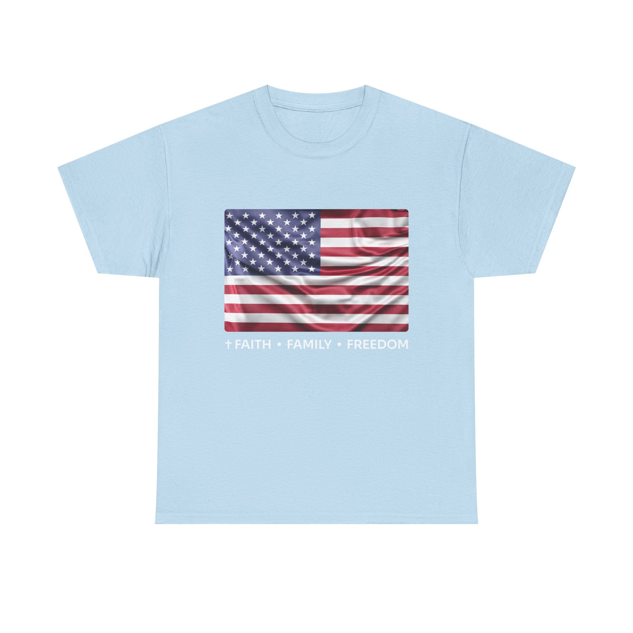 Faith*Family*Freedom Patriotic Unisex Tee - American Flag Graphic T-Shirt, Casual Wear, July 4th, Memorial Day, Gift for Him/Her, Comfort Fit
