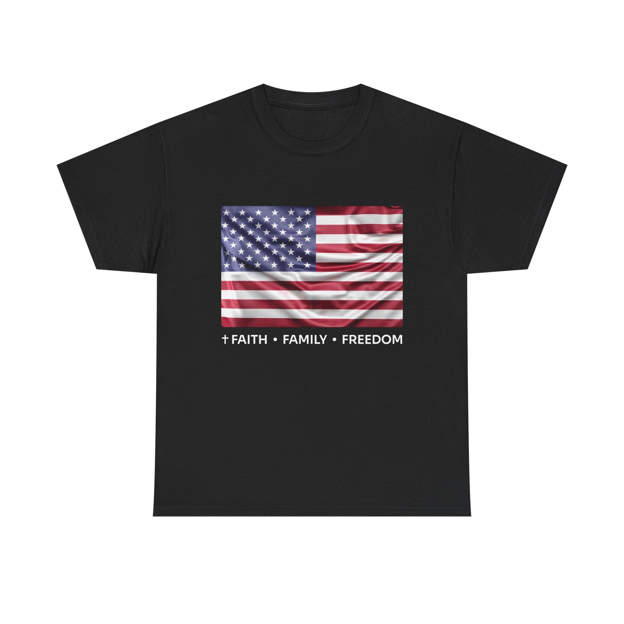 Faith*Family*Freedom Patriotic Unisex Tee - American Flag Graphic T-Shirt, Casual Wear, July 4th, Memorial Day, Gift for Him/Her, Comfort Fit