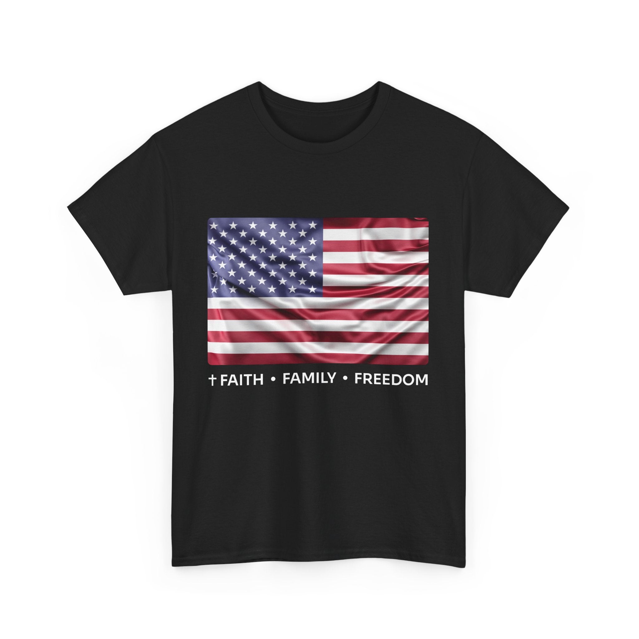 Faith*Family*Freedom Patriotic Unisex Tee - American Flag Graphic T-Shirt, Casual Wear, July 4th, Memorial Day, Gift for Him/Her, Comfort Fit