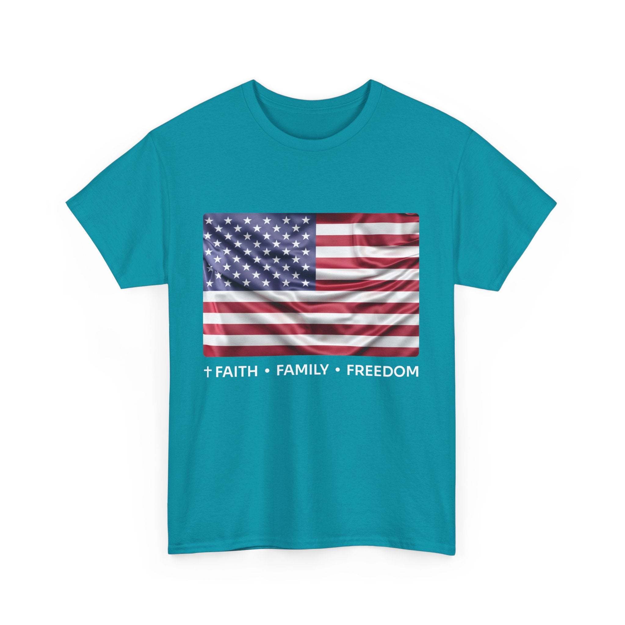 Faith*Family*Freedom Patriotic Unisex Tee - American Flag Graphic T-Shirt, Casual Wear, July 4th, Memorial Day, Gift for Him/Her, Comfort Fit