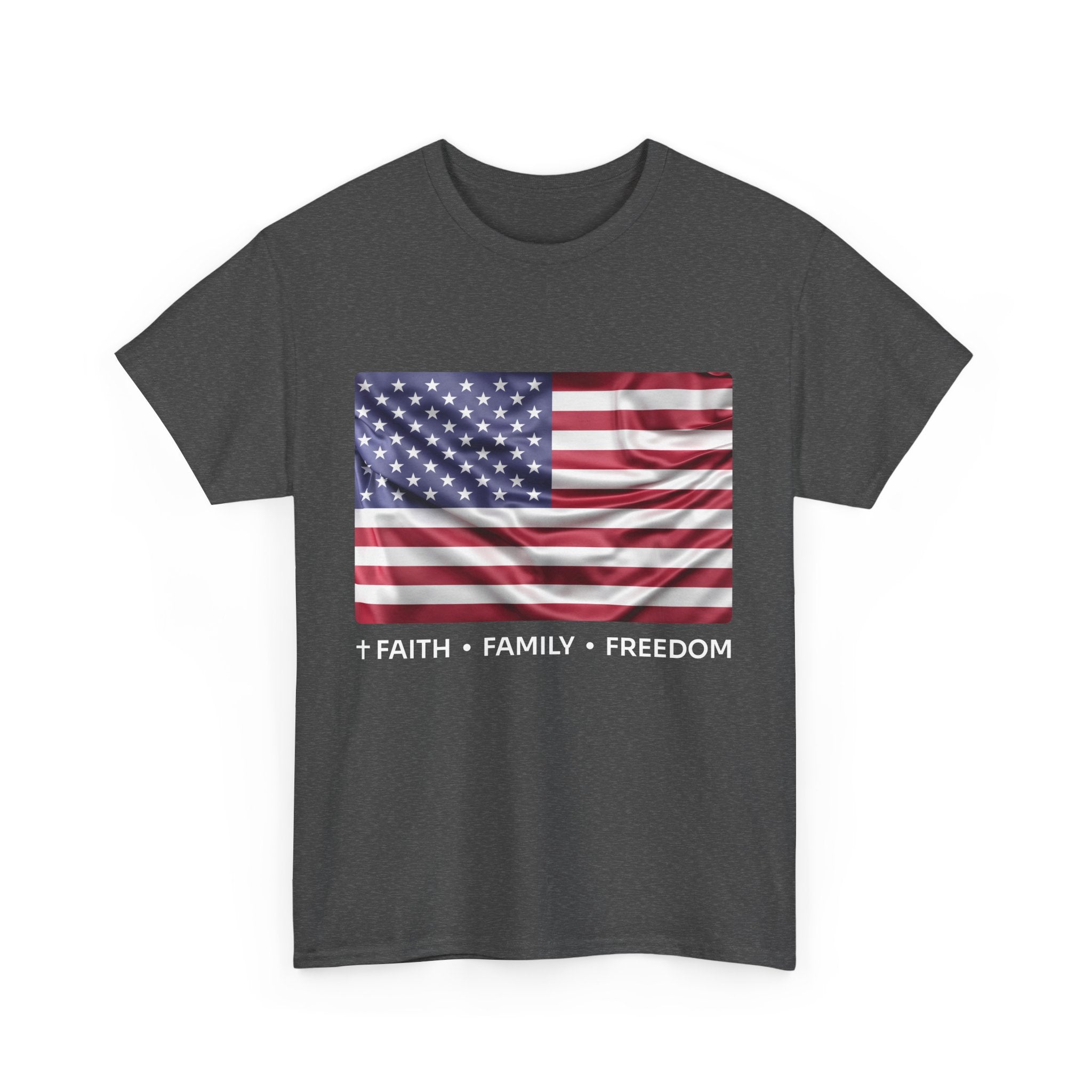 Faith*Family*Freedom Patriotic Unisex Tee - American Flag Graphic T-Shirt, Casual Wear, July 4th, Memorial Day, Gift for Him/Her, Comfort Fit