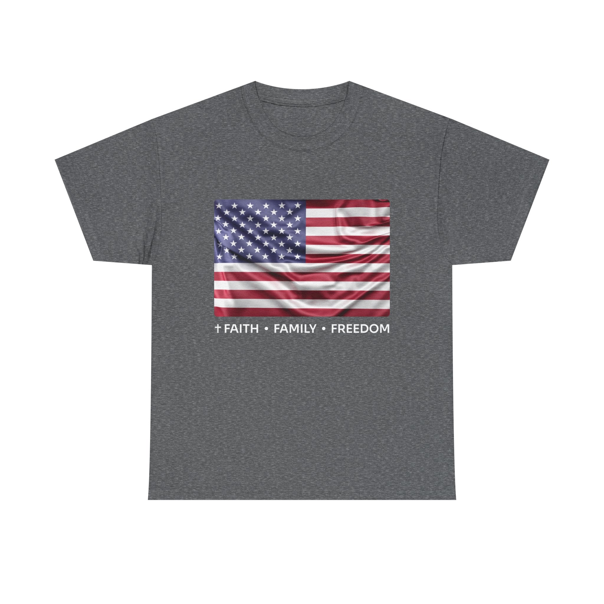 Faith*Family*Freedom Patriotic Unisex Tee - American Flag Graphic T-Shirt, Casual Wear, July 4th, Memorial Day, Gift for Him/Her, Comfort Fit