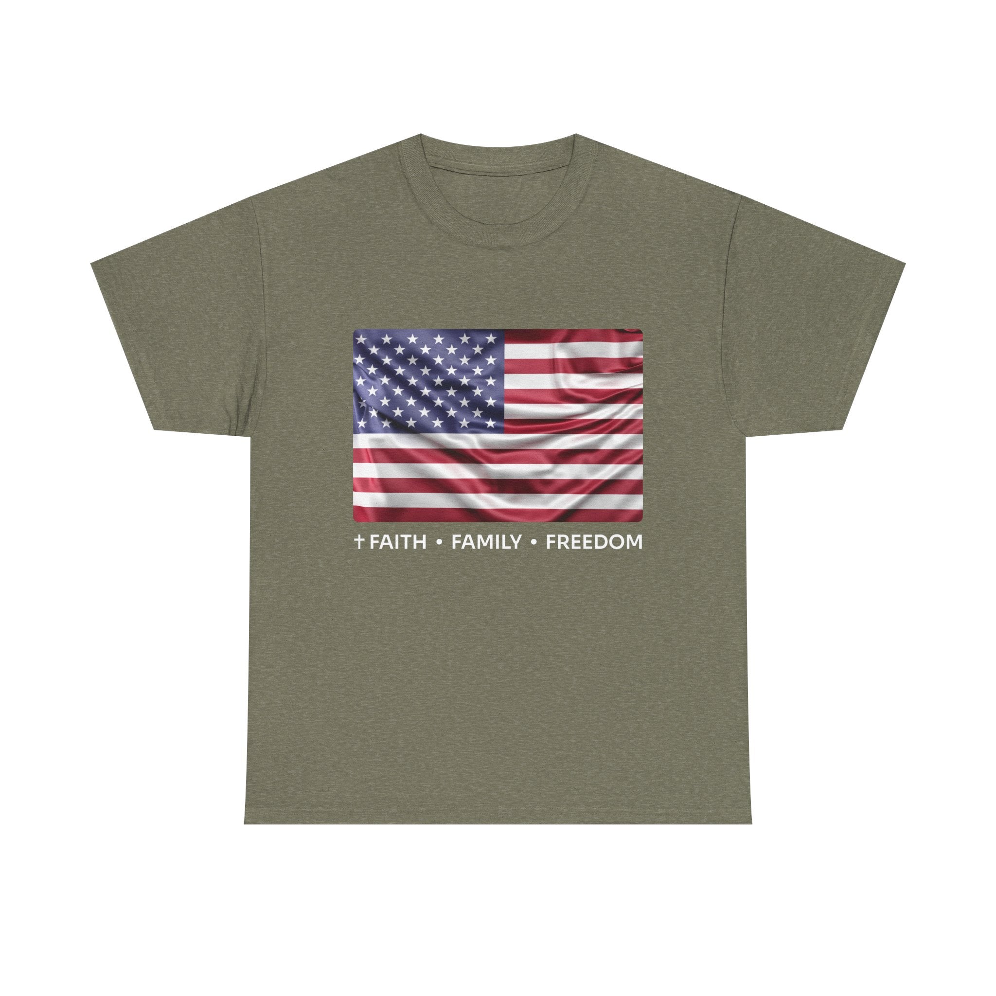 Faith*Family*Freedom Patriotic Unisex Tee - American Flag Graphic T-Shirt, Casual Wear, July 4th, Memorial Day, Gift for Him/Her, Comfort Fit