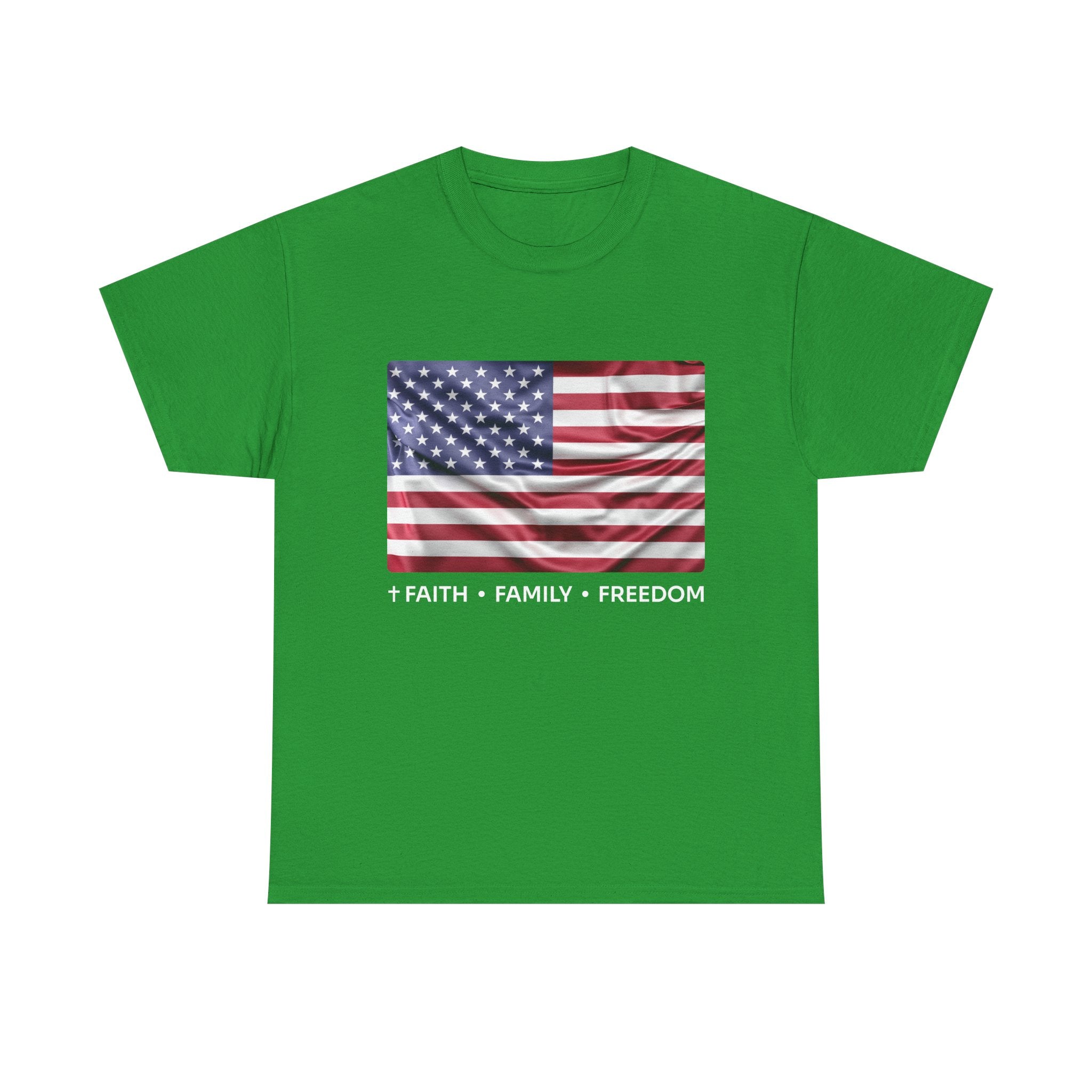 Faith*Family*Freedom Patriotic Unisex Tee - American Flag Graphic T-Shirt, Casual Wear, July 4th, Memorial Day, Gift for Him/Her, Comfort Fit