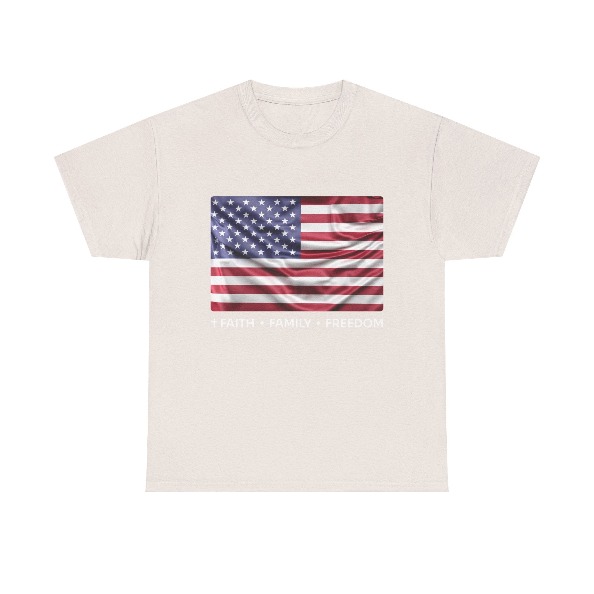 Faith*Family*Freedom Patriotic Unisex Tee - American Flag Graphic T-Shirt, Casual Wear, July 4th, Memorial Day, Gift for Him/Her, Comfort Fit
