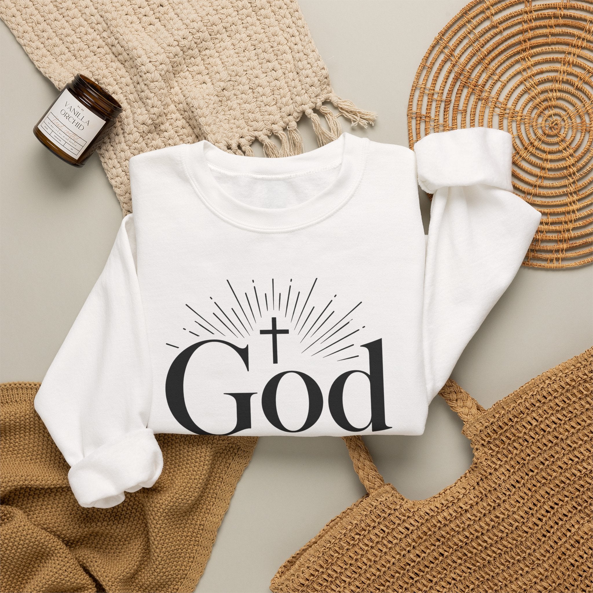God Is Real! Where do I start?  Crewneck Sweatshirt — Christian Faith Inspirational Pullover