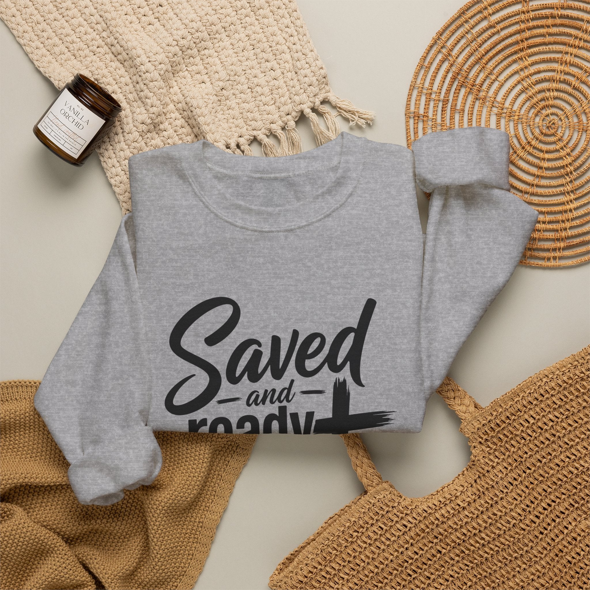 Saved and Ready 4 Jesus    Crewneck Sweatshirt — Christian Faith Graphic Sweatshirt