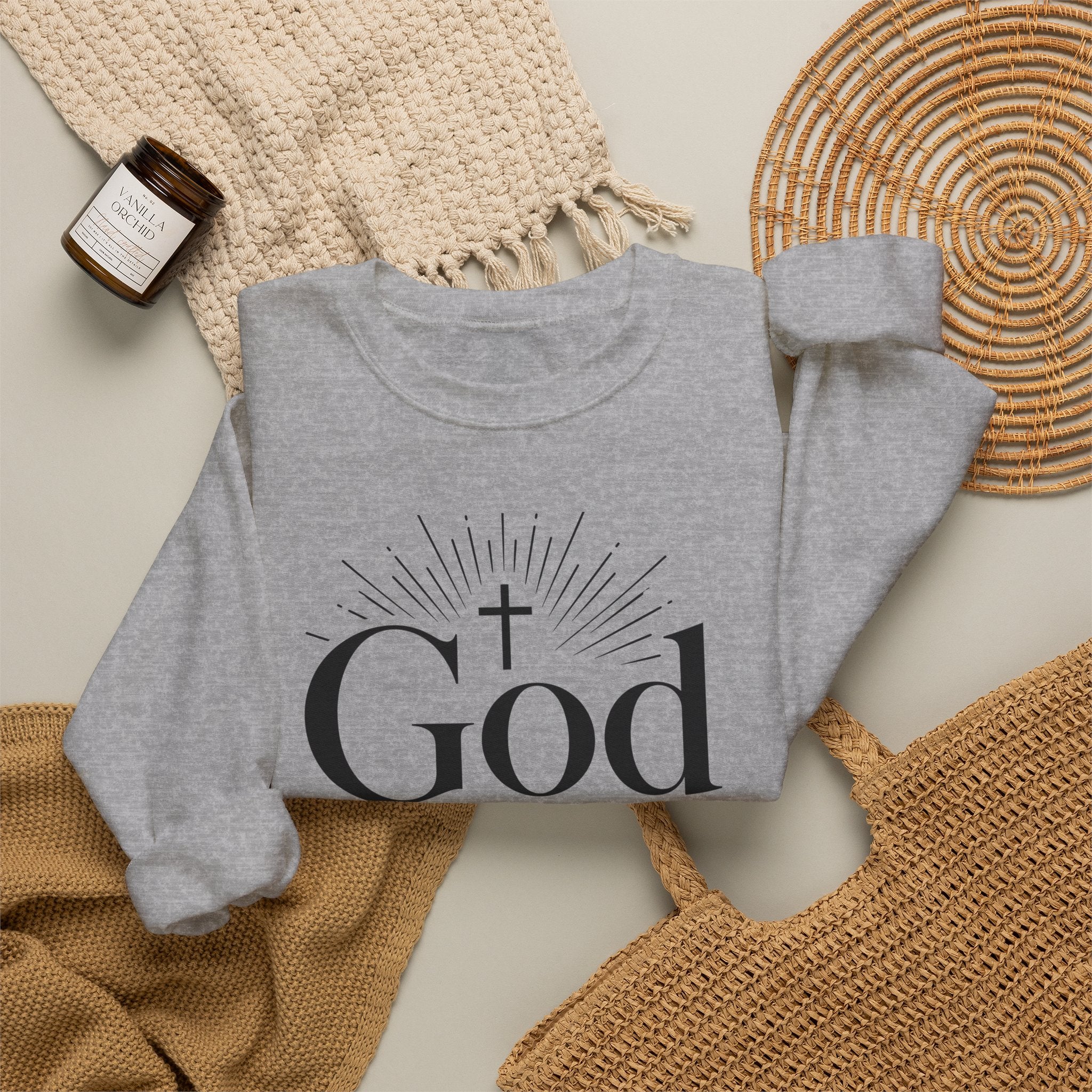 God Is Real! Where do I start?  Crewneck Sweatshirt — Christian Faith Inspirational Pullover