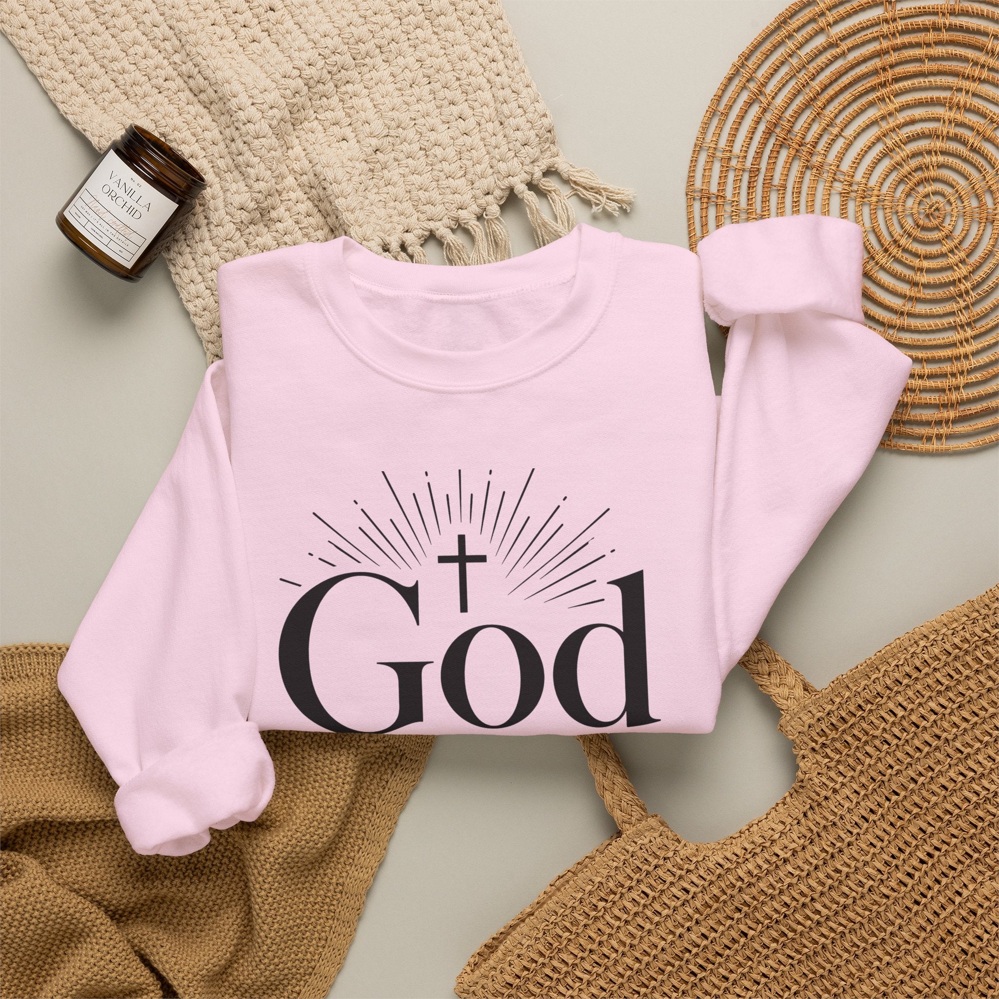 God Is Real! Where do I start?  Crewneck Sweatshirt — Christian Faith Inspirational Pullover