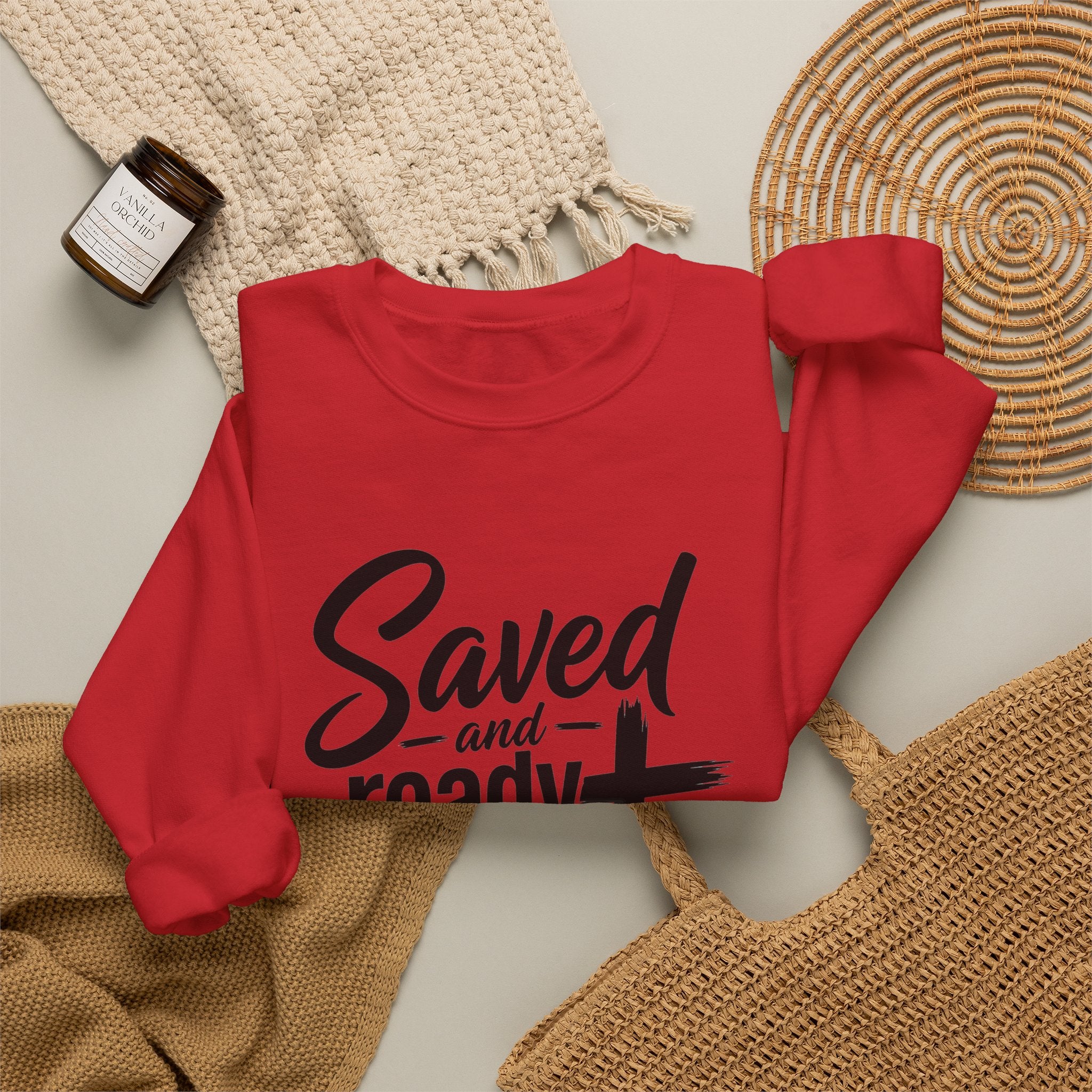 Saved and Ready 4 Jesus    Crewneck Sweatshirt — Christian Faith Graphic Sweatshirt