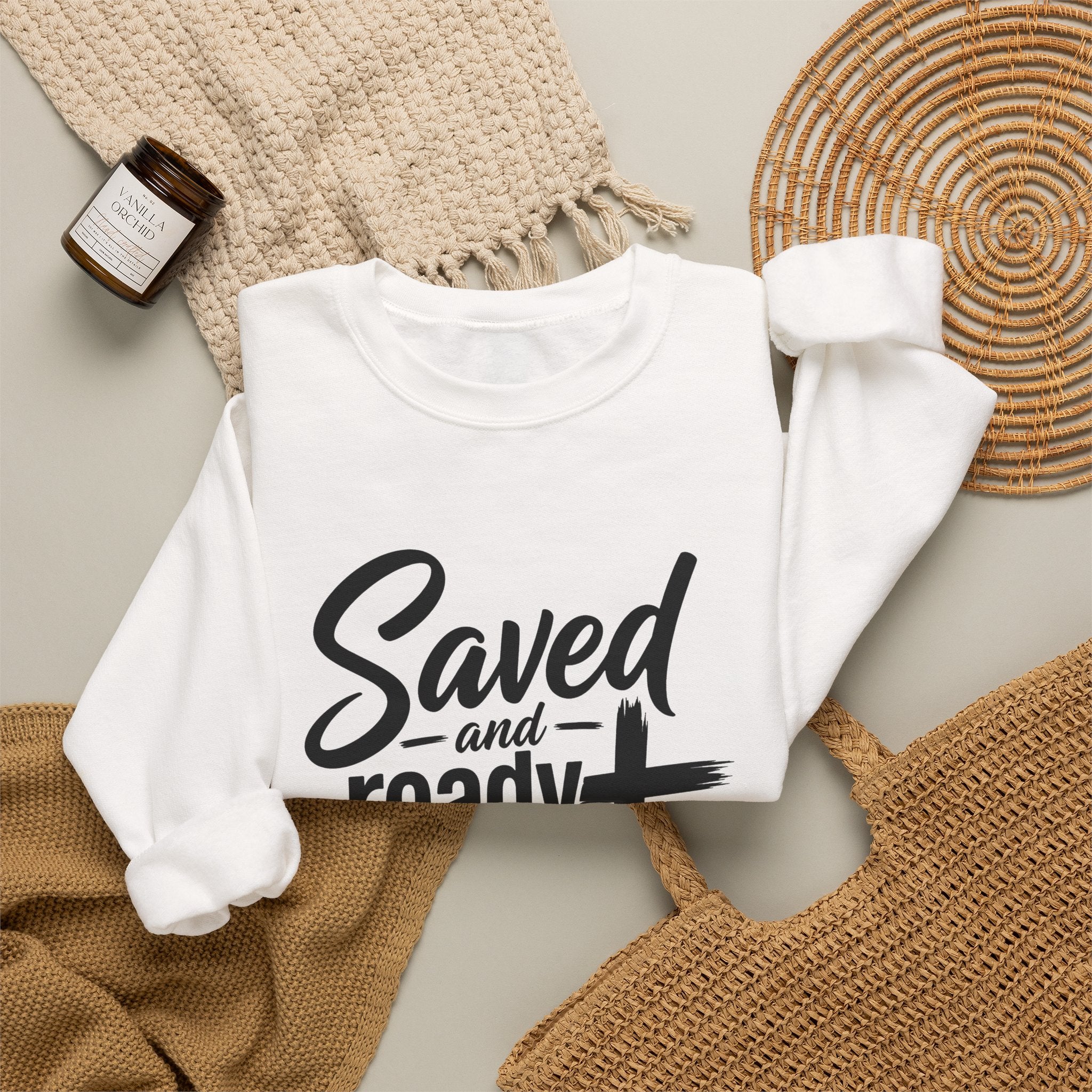 Saved and Ready 4 Jesus    Crewneck Sweatshirt — Christian Faith Graphic Sweatshirt