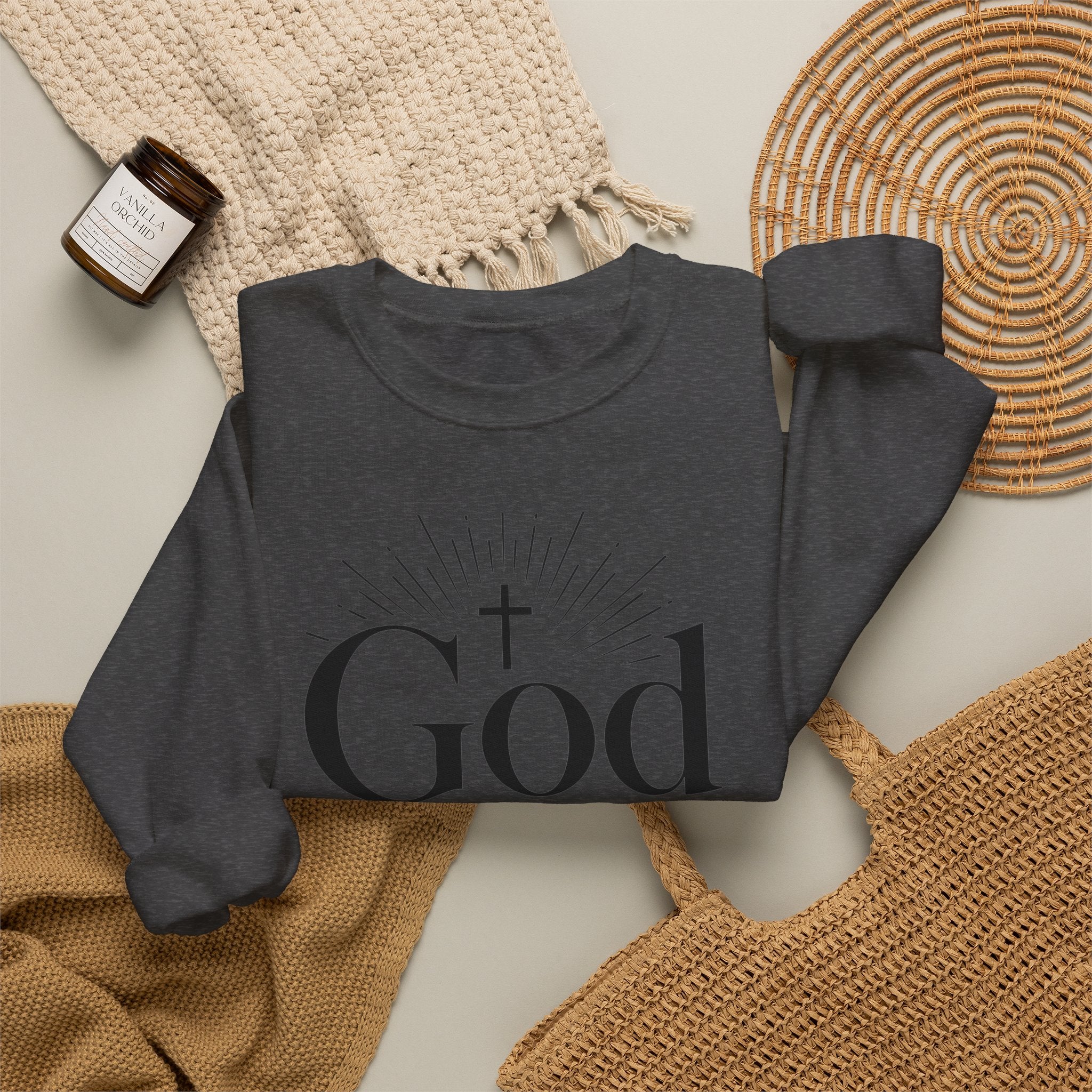 God Is Real! Where do I start?  Crewneck Sweatshirt — Christian Faith Inspirational Pullover