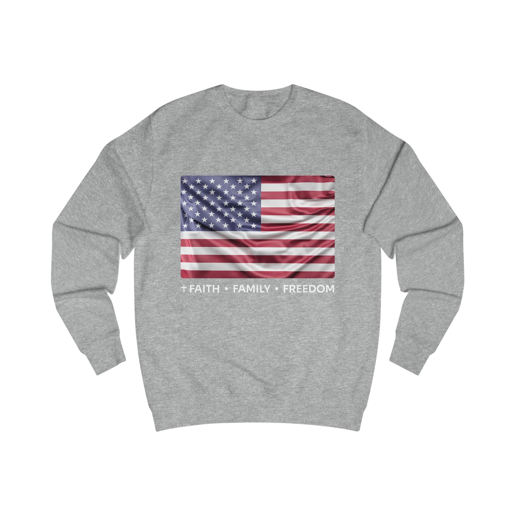 Faith*Family*Freedom Unisex American Flag Sweatshirt, Casual Wear, Patriotic Clothing, Gifts for Veterans, Memorial Day, Independence Day Outfit