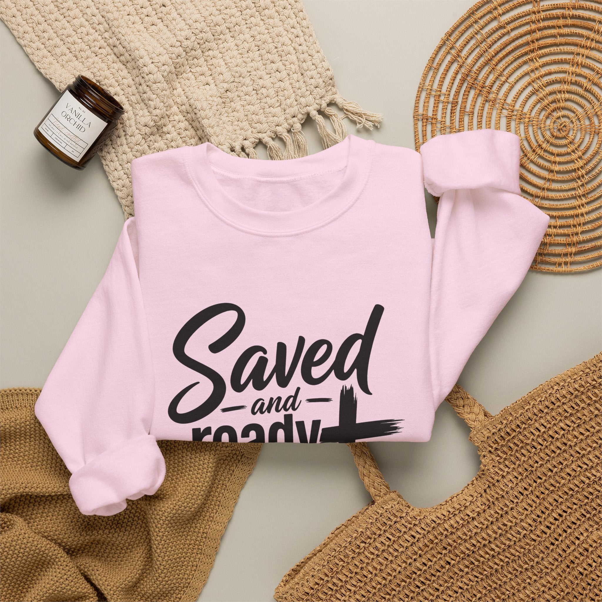 Saved and Ready 4 Jesus    Crewneck Sweatshirt — Christian Faith Graphic Sweatshirt