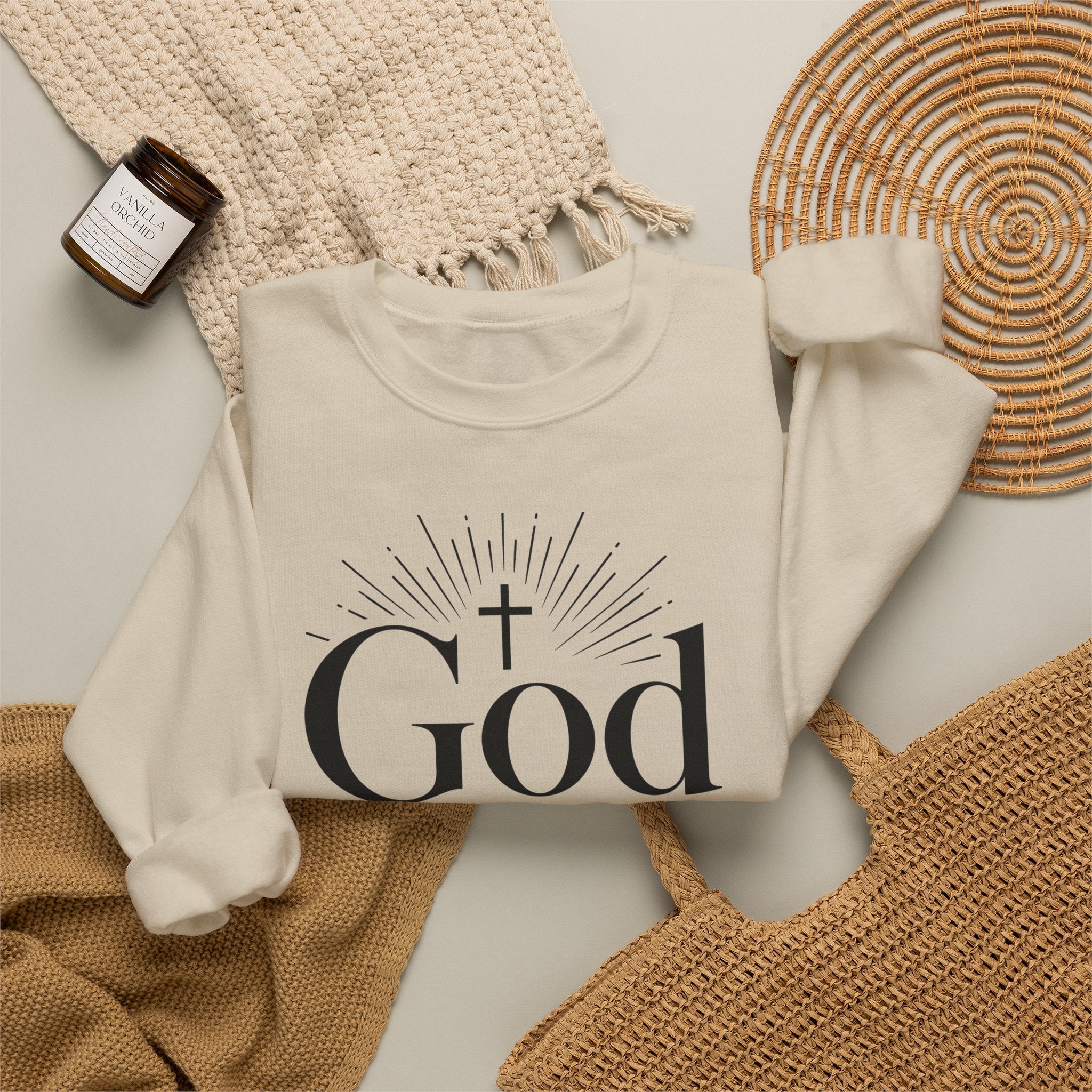 God Is Real! Where do I start?  Crewneck Sweatshirt — Christian Faith Inspirational Pullover