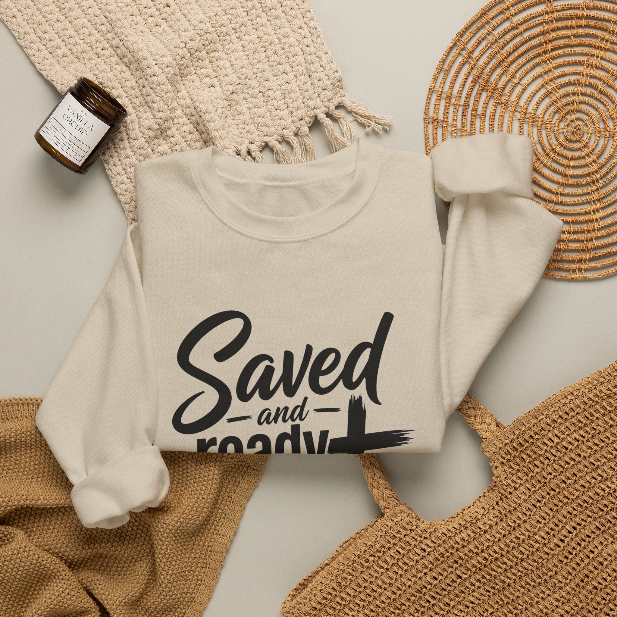 Saved and Ready 4 Jesus    Crewneck Sweatshirt — Christian Faith Graphic Sweatshirt