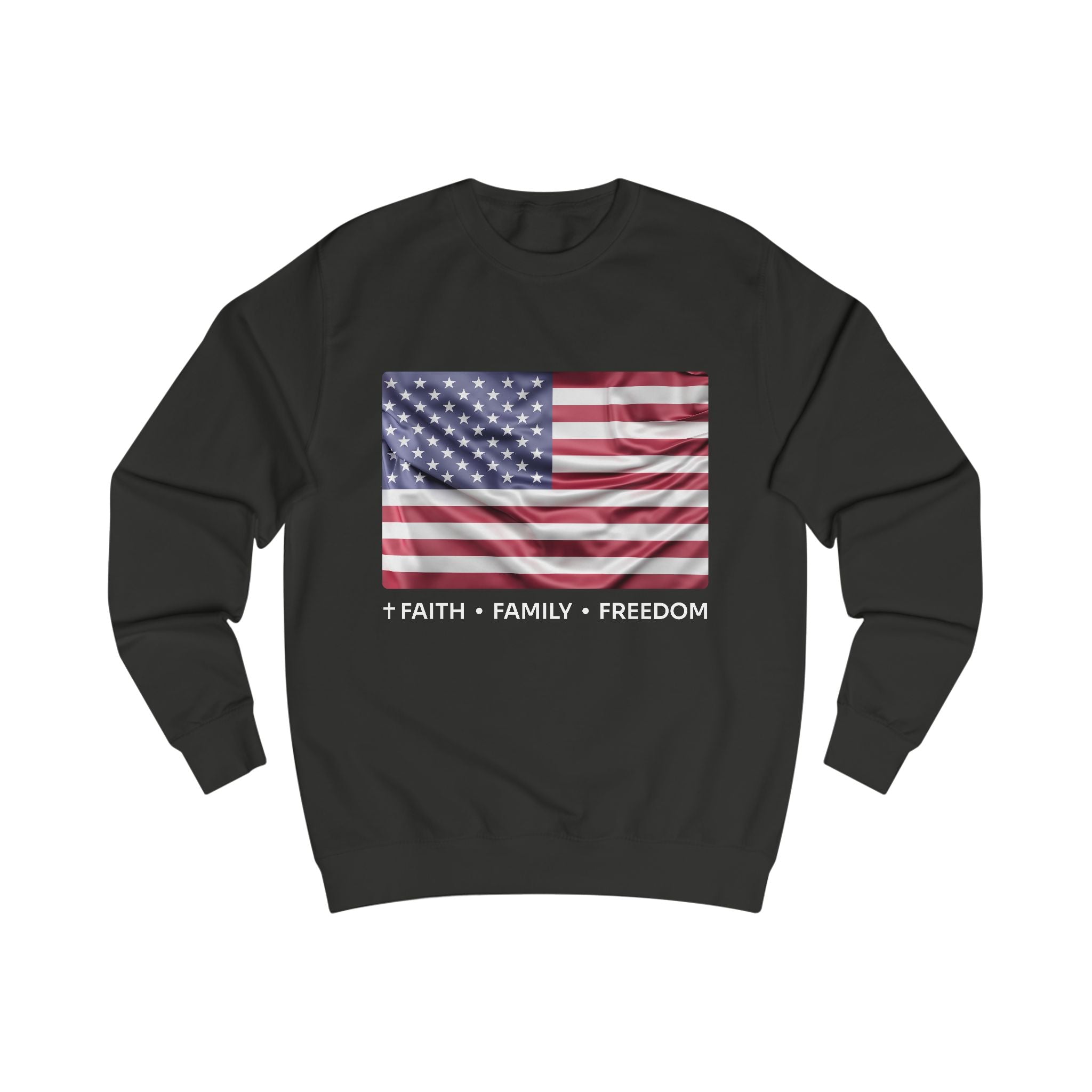 Faith*Family*Freedom Unisex American Flag Sweatshirt, Casual Wear, Patriotic Clothing, Gifts for Veterans, Memorial Day, Independence Day Outfit