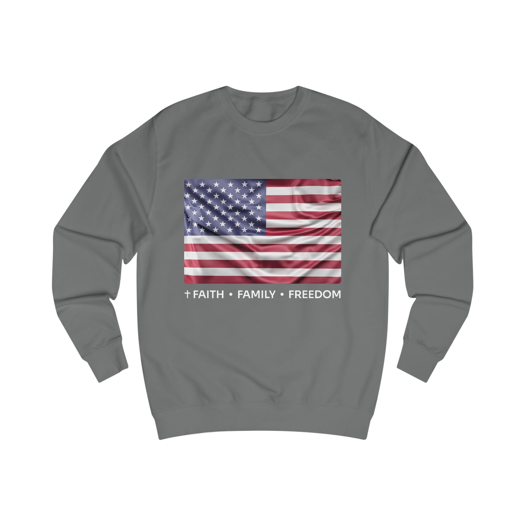 Faith*Family*Freedom Unisex American Flag Sweatshirt, Casual Wear, Patriotic Clothing, Gifts for Veterans, Memorial Day, Independence Day Outfit