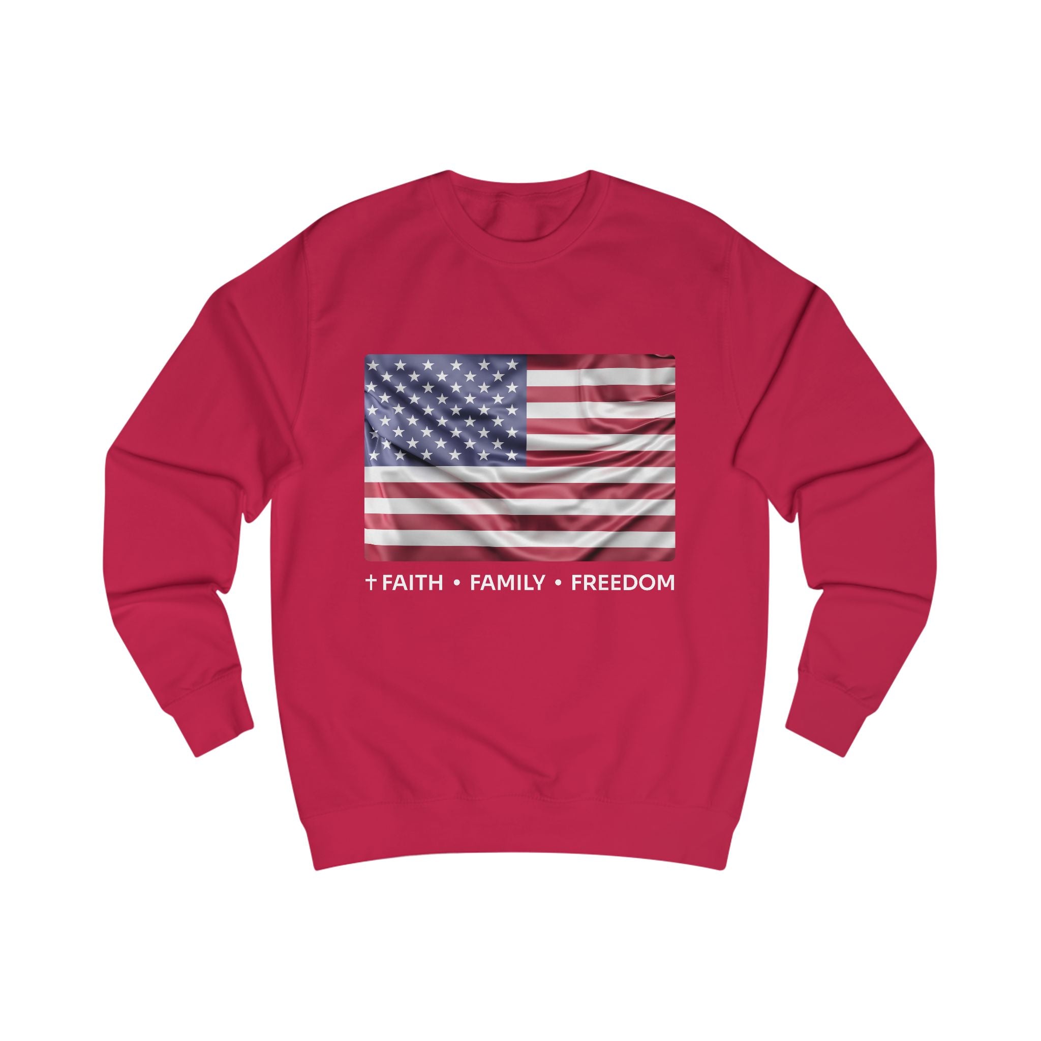 Faith*Family*Freedom Unisex American Flag Sweatshirt, Casual Wear, Patriotic Clothing, Gifts for Veterans, Memorial Day, Independence Day Outfit