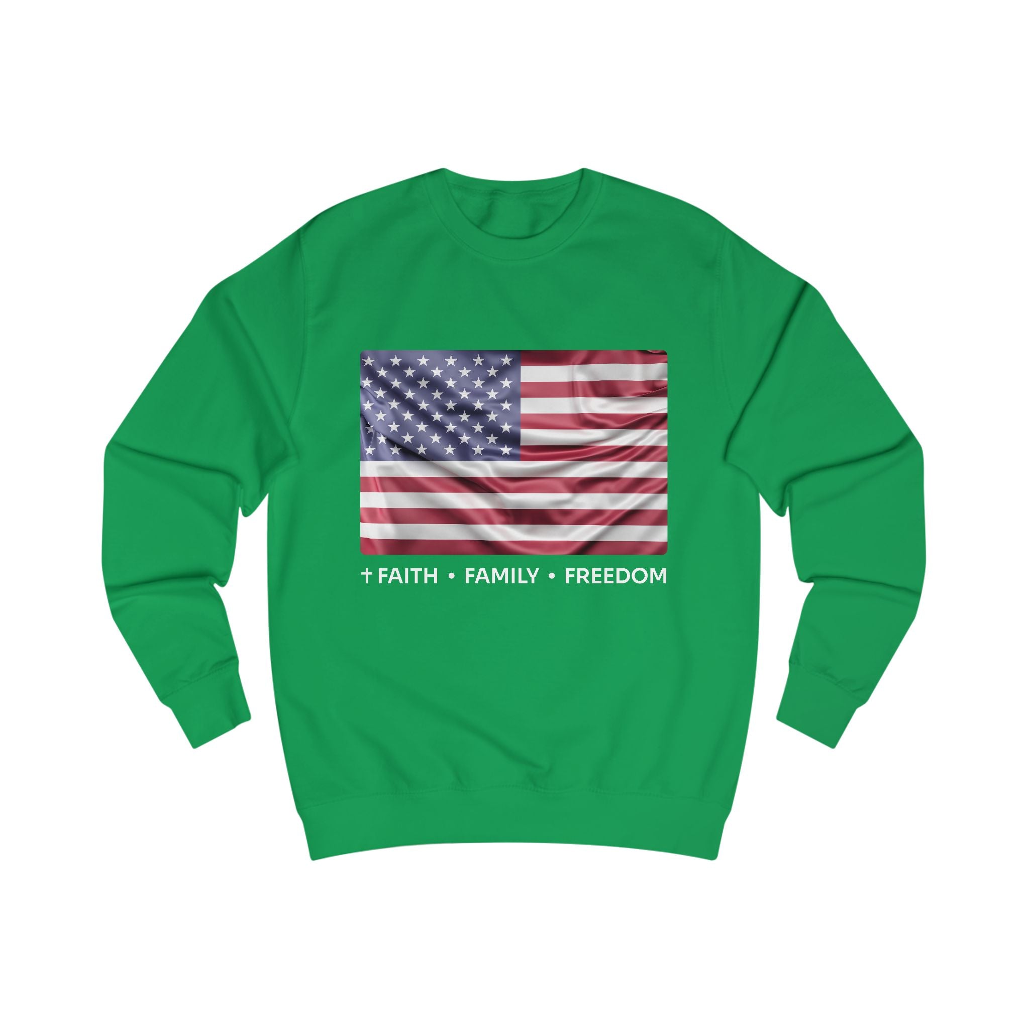 Faith*Family*Freedom Unisex American Flag Sweatshirt, Casual Wear, Patriotic Clothing, Gifts for Veterans, Memorial Day, Independence Day Outfit