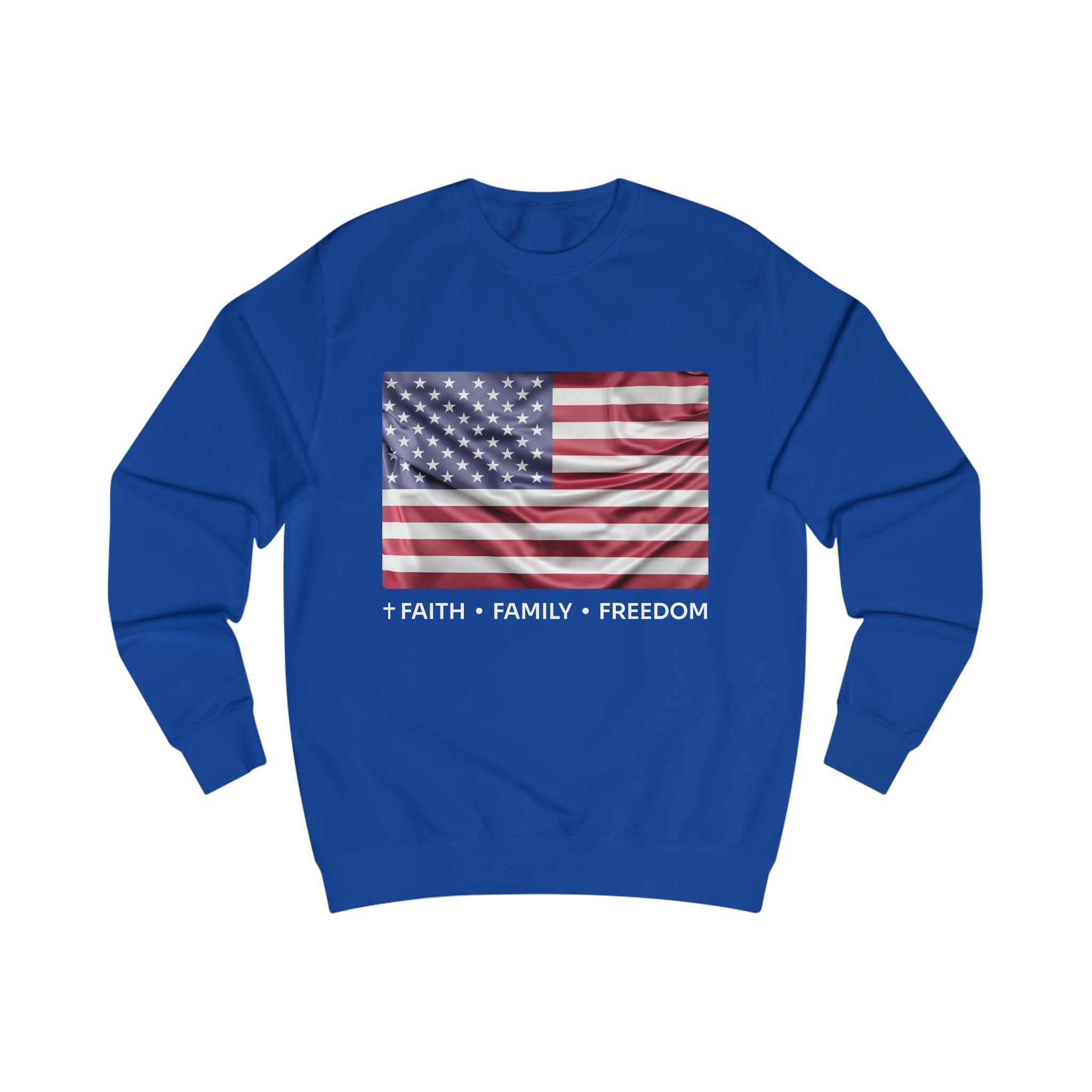 Faith*Family*Freedom Unisex American Flag Sweatshirt, Casual Wear, Patriotic Clothing, Gifts for Veterans, Memorial Day, Independence Day Outfit