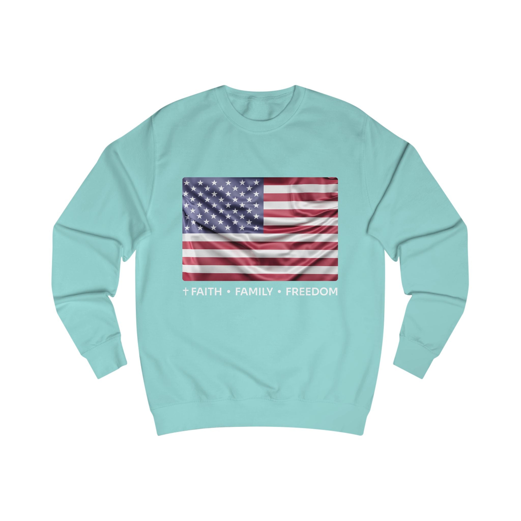 Faith*Family*Freedom Unisex American Flag Sweatshirt, Casual Wear, Patriotic Clothing, Gifts for Veterans, Memorial Day, Independence Day Outfit