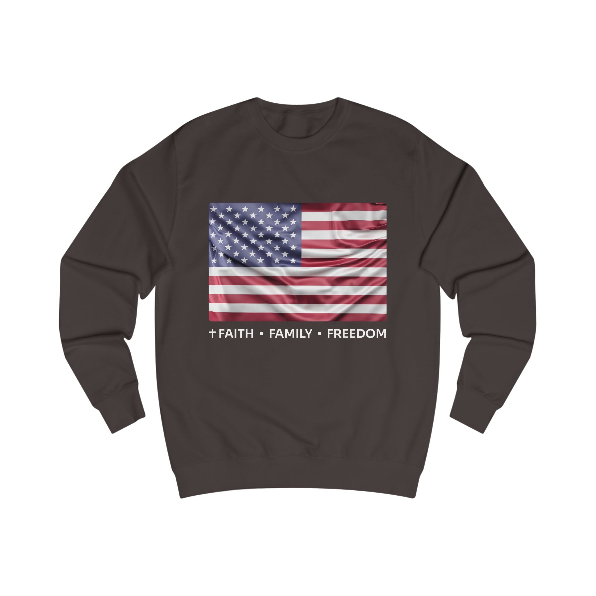 Faith*Family*Freedom Unisex American Flag Sweatshirt, Casual Wear, Patriotic Clothing, Gifts for Veterans, Memorial Day, Independence Day Outfit