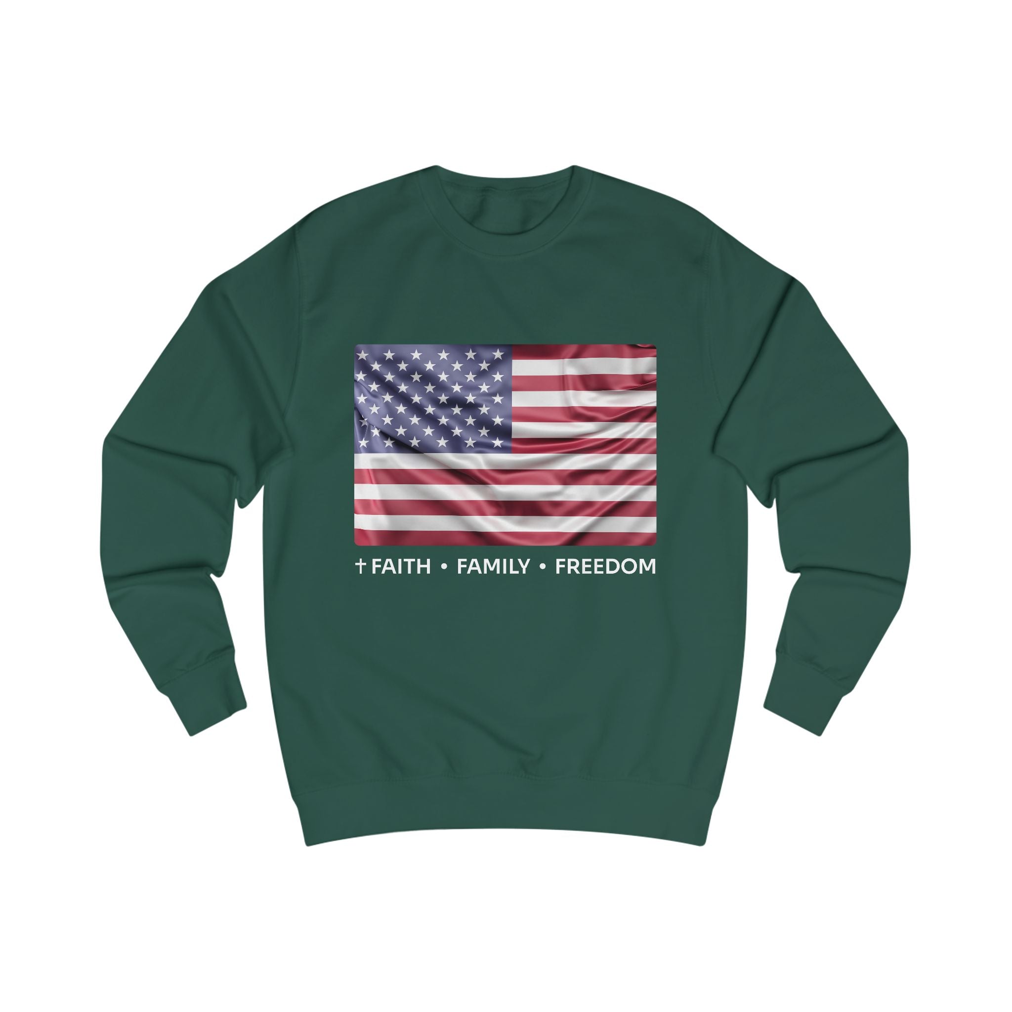 Faith*Family*Freedom Unisex American Flag Sweatshirt, Casual Wear, Patriotic Clothing, Gifts for Veterans, Memorial Day, Independence Day Outfit